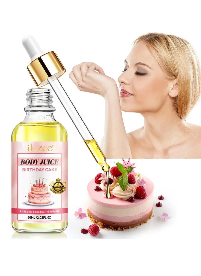 IKZEE 60ml Body Juice Oil Birthday Cake Hand Crafted Body Oil Nourishing Hydrating and Moisturizing for All Skin Types with Natural Oils Pure Natural Essence Body Juice Oil  - Image 2