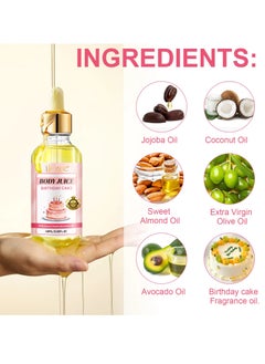 IKZEE 60ml Body Juice Oil Birthday Cake Hand Crafted Body Oil Nourishing Hydrating and Moisturizing for All Skin Types with Natural Oils Pure Natural Essence Body Juice Oil  - Image 5