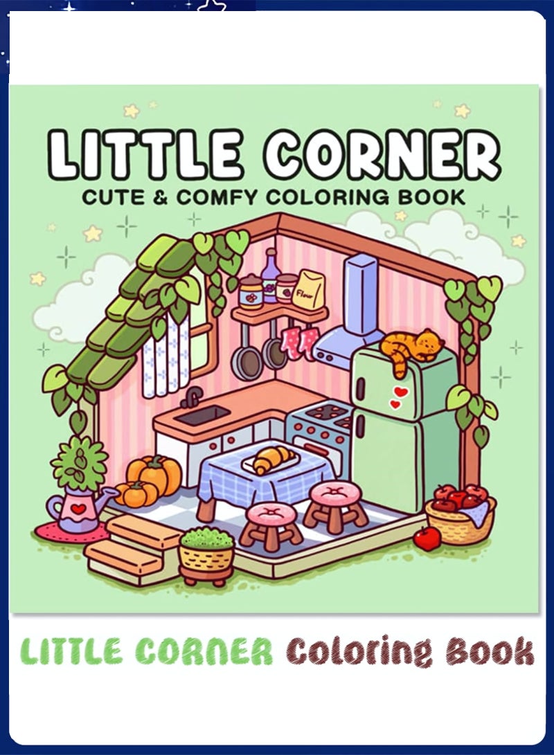 Cozy Coloring Book for Adults & Teens, Little Corner: 40 Pages of Relaxing Small Room Designs with Whimsical Animated Cover, Stress Relief & Artistic Expression, Perfect for Cozy Spaces & Holiday Gifting - Image 1