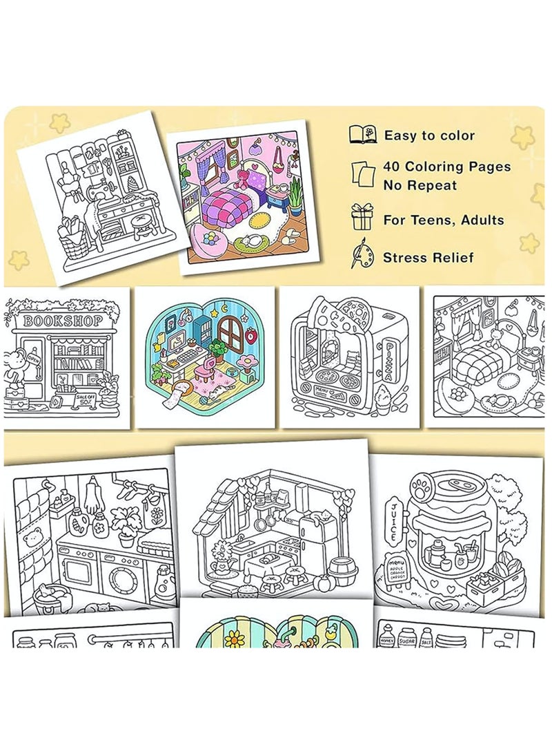 Cozy Coloring Book for Adults & Teens, Little Corner: 40 Pages of Relaxing Small Room Designs with Whimsical Animated Cover, Stress Relief & Artistic Expression, Perfect for Cozy Spaces & Holiday Gifting - Image 4