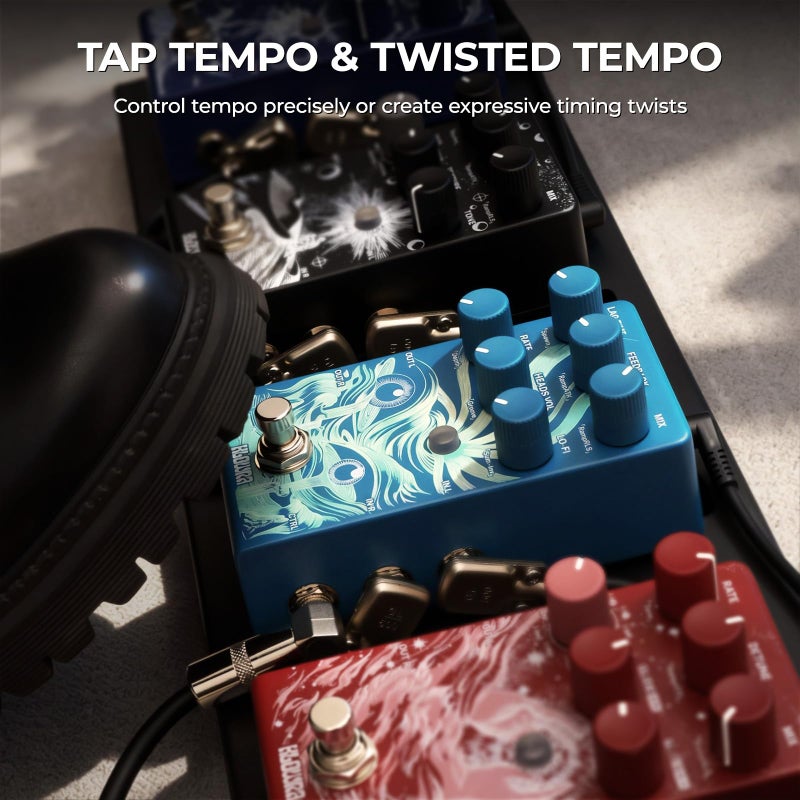 Klowra Rilum Multi-Head Tape Delay & Modulation Pedal for Electric Guitar and Synth, Vintage Tape Echo with Through-Zero Flanger, Chorus, Tap Tempo & Twisted Tempo, Stereo Outputs - Image 5
