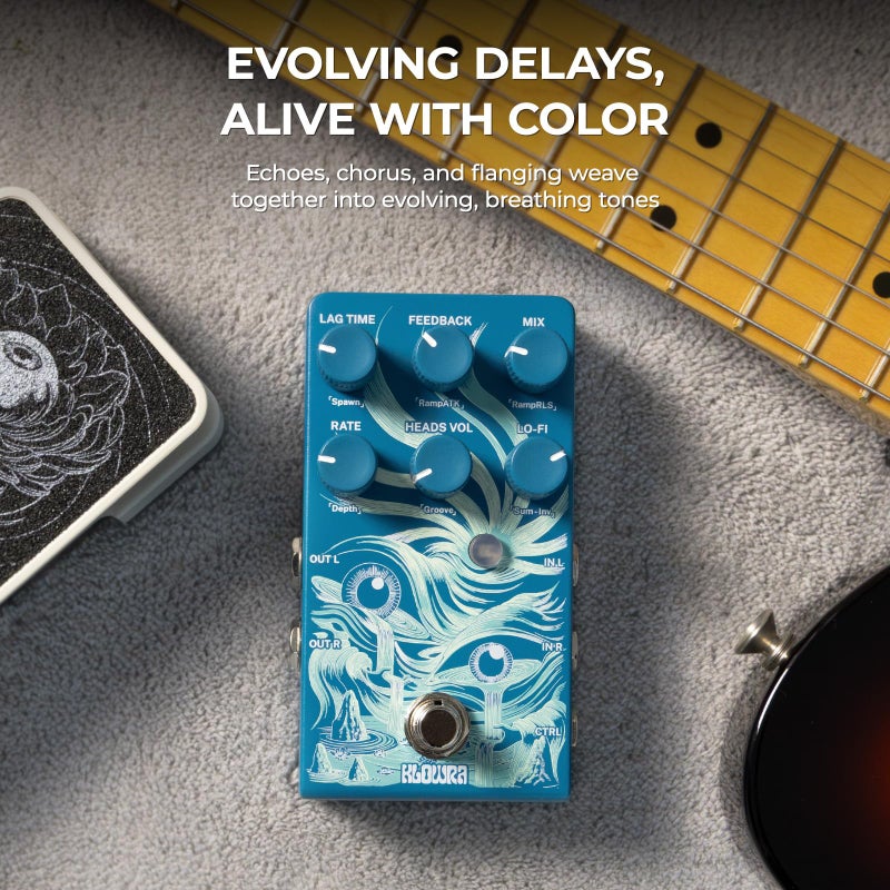 Klowra Rilum Multi-Head Tape Delay & Modulation Pedal for Electric Guitar and Synth, Vintage Tape Echo with Through-Zero Flanger, Chorus, Tap Tempo & Twisted Tempo, Stereo Outputs - Image 2