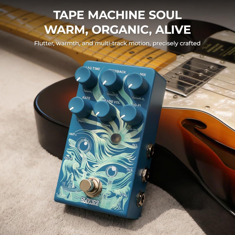 Klowra Rilum Multi-Head Tape Delay & Modulation Pedal for Electric Guitar and Synth, Vintage Tape Echo with Through-Zero Flanger, Chorus, Tap Tempo & Twisted Tempo, Stereo Outputs - Image 3