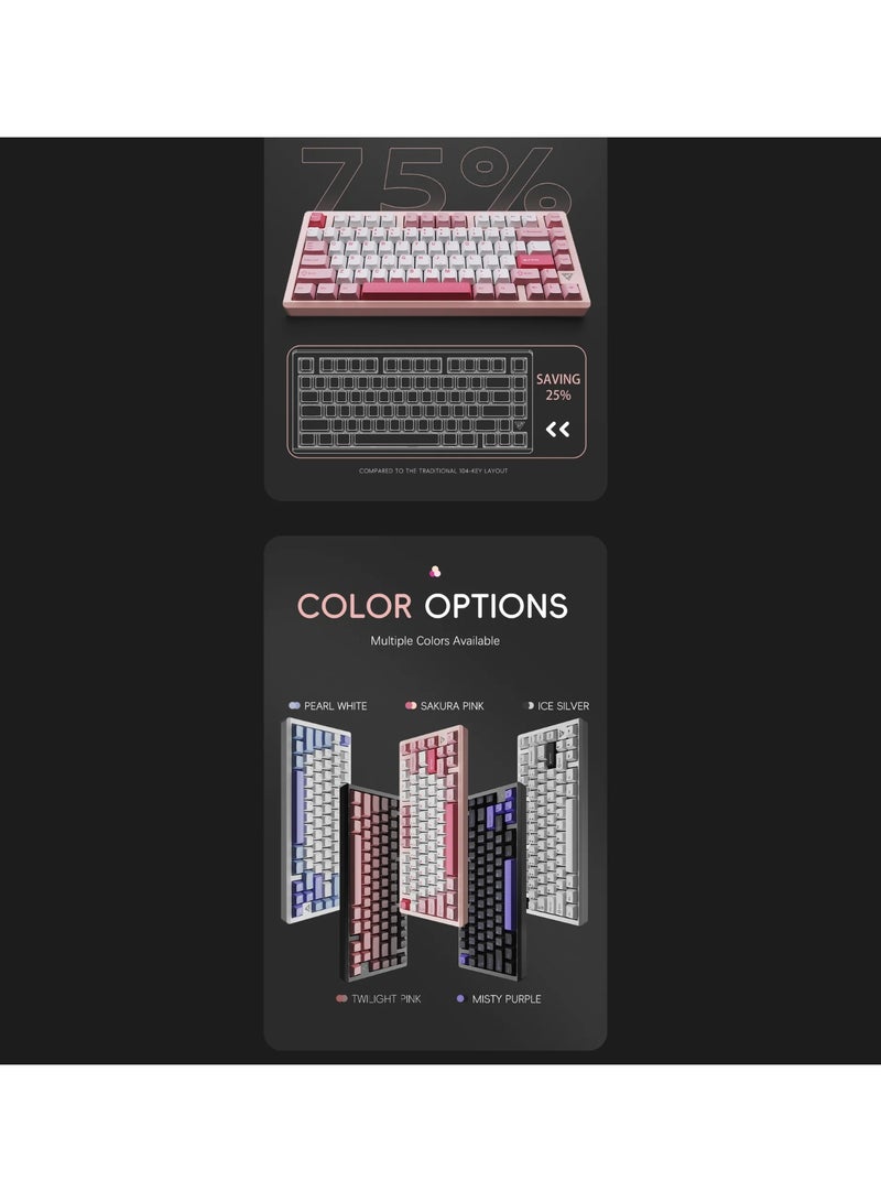 ATK ATK V75X Wireless Mechanical Keyboard with Bluetooth and Three Connection Modes USB-C / 2.4G / Bluetooth (8000mAh) Hot-swappable Full Keys and 16 Million Color RGB Backlighting 75% Customizable Keypad Structure (80 Keys) Ultra-Low Latency 1ms Color Blackberry Pink - Image 2