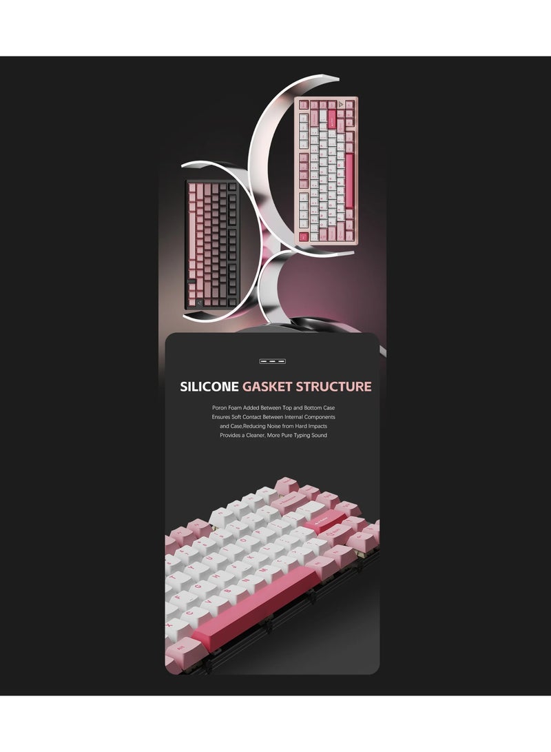 ATK ATK V75X Wireless Mechanical Keyboard with Bluetooth and Three Connection Modes USB-C / 2.4G / Bluetooth (8000mAh) Hot-swappable Full Keys and 16 Million Color RGB Backlighting 75% Customizable Keypad Structure (80 Keys) Ultra-Low Latency 1ms Color Blackberry Pink - Image 3