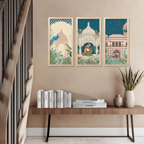 walllane Pichwai Painting for wall Decoration |Traditional Indian Art Wall Décor Paintings | Traditional Indian Art Pichwai Wall Décor Paintings set of 3 (10x19 inch, A) - Image 3