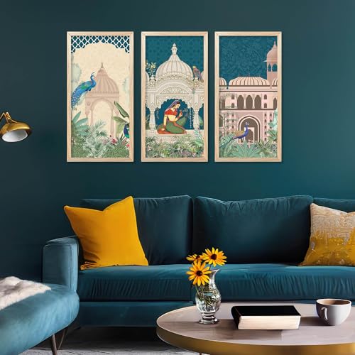 walllane Pichwai Painting for wall Decoration |Traditional Indian Art Wall Décor Paintings | Traditional Indian Art Pichwai Wall Décor Paintings set of 3 (10x19 inch, A) - Image 5
