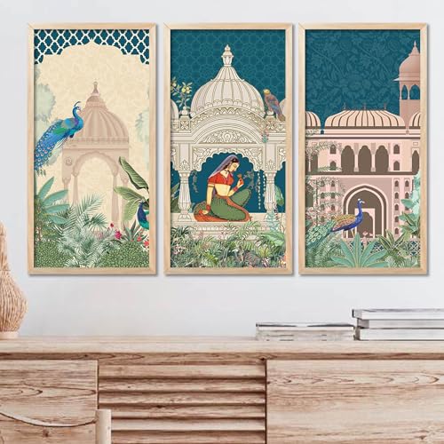 walllane Pichwai Painting for wall Decoration |Traditional Indian Art Wall Décor Paintings | Traditional Indian Art Pichwai Wall Décor Paintings set of 3 (10x19 inch, A) - Image 1