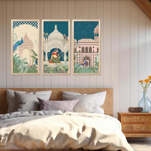 walllane Pichwai Painting for wall Decoration |Traditional Indian Art Wall Décor Paintings | Traditional Indian Art Pichwai Wall Décor Paintings set of 3 (10x19 inch, A) - Image 4