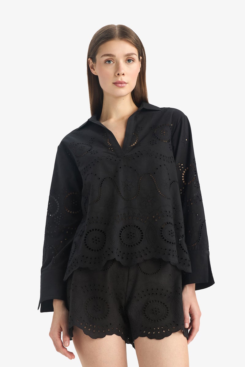 DeFacto Black Woman Fall in Love Regular Fit Embroidered Beachwear Casual - Image 3