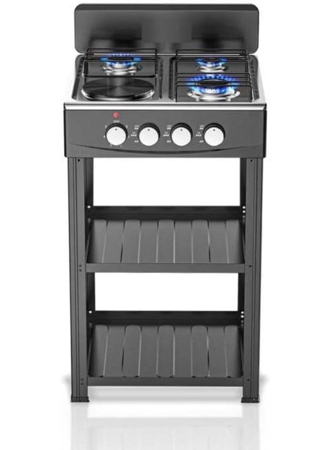 Olympia موقد غاز 4 في 1: 3 شعلات + لوحة ساخنة مع حامل - حل طهي متين وفعال (أسود، 3 شعلات + 1 لوحة ساخنة) - Image 2