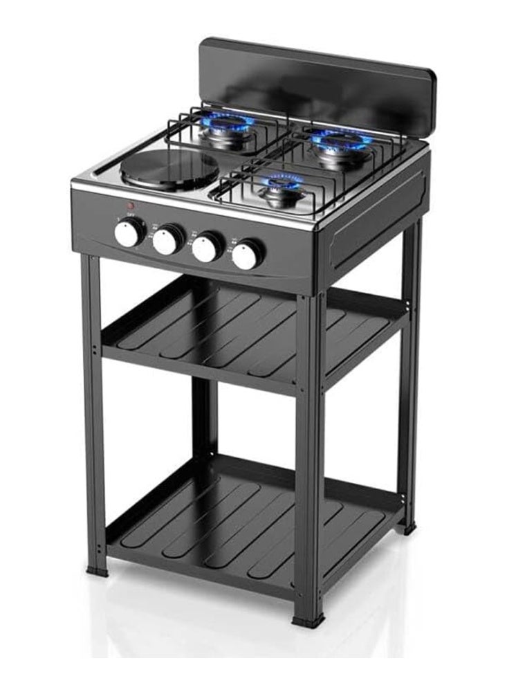 Olympia موقد غاز 4 في 1: 3 شعلات + لوحة ساخنة مع حامل - حل طهي متين وفعال (أسود، 3 شعلات + 1 لوحة ساخنة) - Image 4