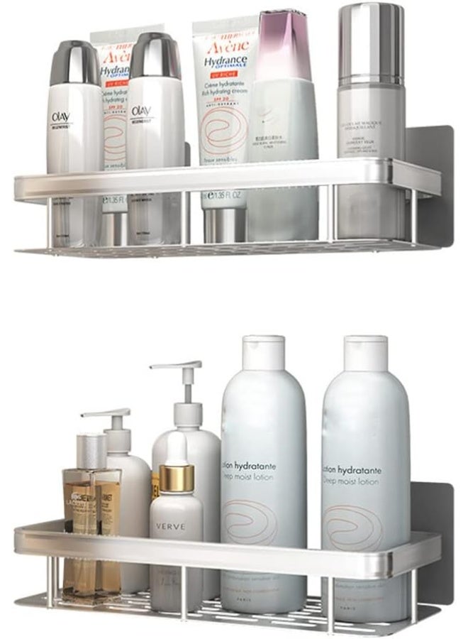 FAYET Shower Caddy Set, Corner and Wall-Mounted Bathroom Organizers with Hooks, Rust-Resistant Stainless Steel and Aluminum, No-Drill Self-Adhesive Shelves for Toiletries(Silver) - Image 1