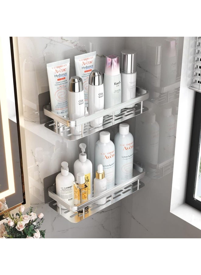 FAYET Shower Caddy Set, Corner and Wall-Mounted Bathroom Organizers with Hooks, Rust-Resistant Stainless Steel and Aluminum, No-Drill Self-Adhesive Shelves for Toiletries(Silver) - Image 4