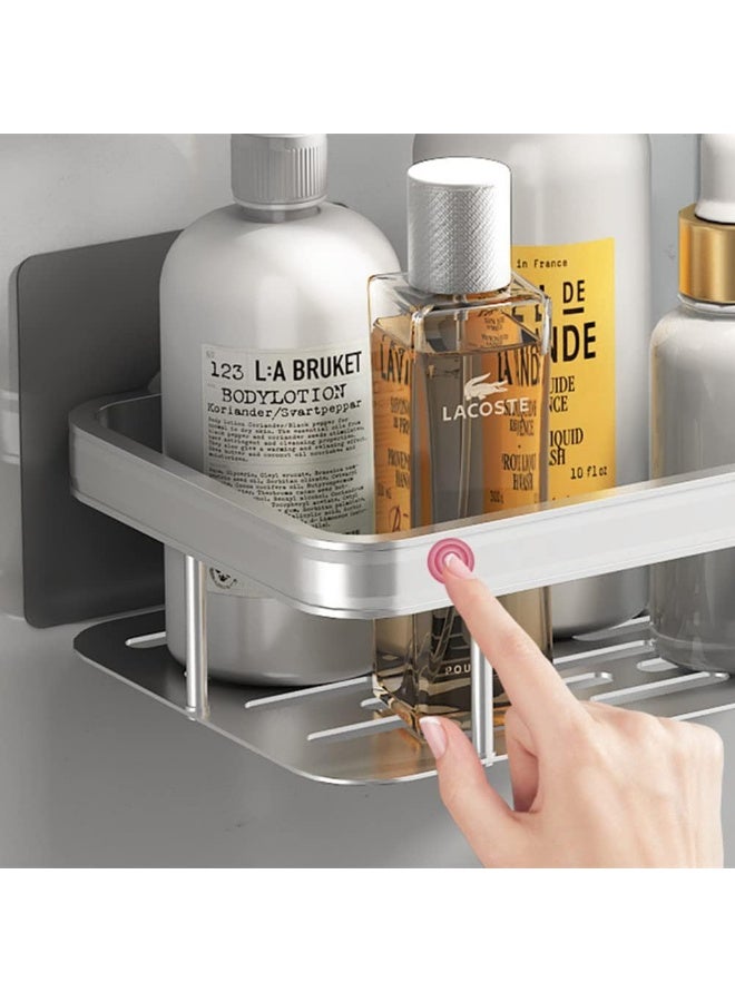 FAYET Shower Caddy Set, Corner and Wall-Mounted Bathroom Organizers with Hooks, Rust-Resistant Stainless Steel and Aluminum, No-Drill Self-Adhesive Shelves for Toiletries(Silver) - Image 2