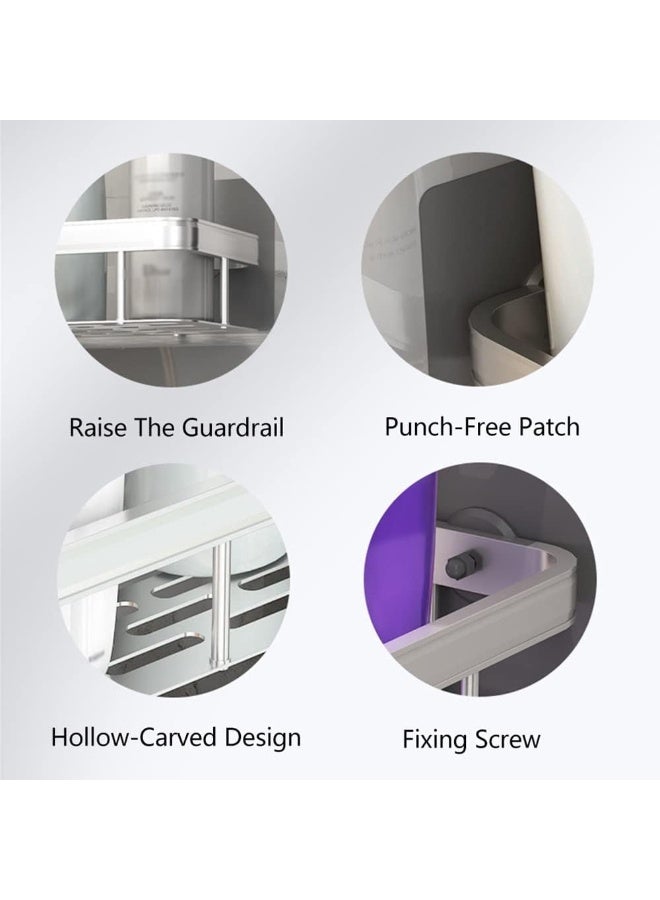 FAYET Shower Caddy Set, Corner and Wall-Mounted Bathroom Organizers with Hooks, Rust-Resistant Stainless Steel and Aluminum, No-Drill Self-Adhesive Shelves for Toiletries(Silver) - Image 3