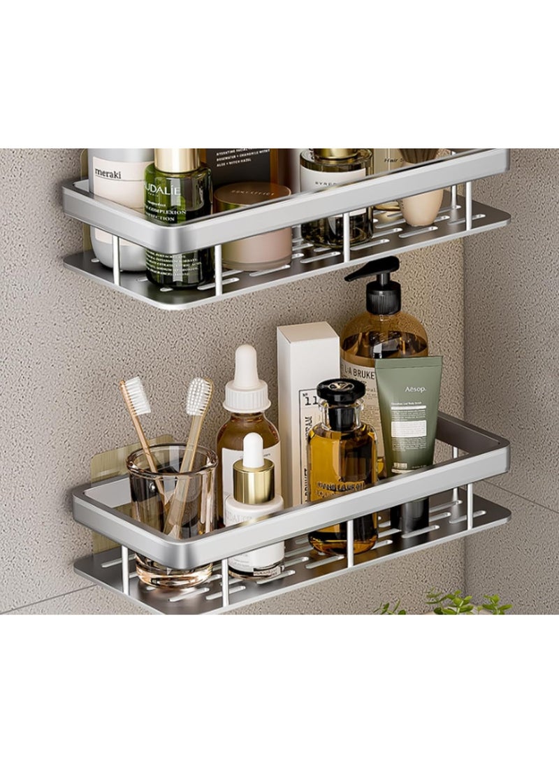FAYET Shower Caddy Set, Corner and Wall-Mounted Bathroom Organizers with Hooks, Rust-Resistant Stainless Steel and Aluminum, No-Drill Self-Adhesive Shelves for Toiletries(Silver) - Image 5