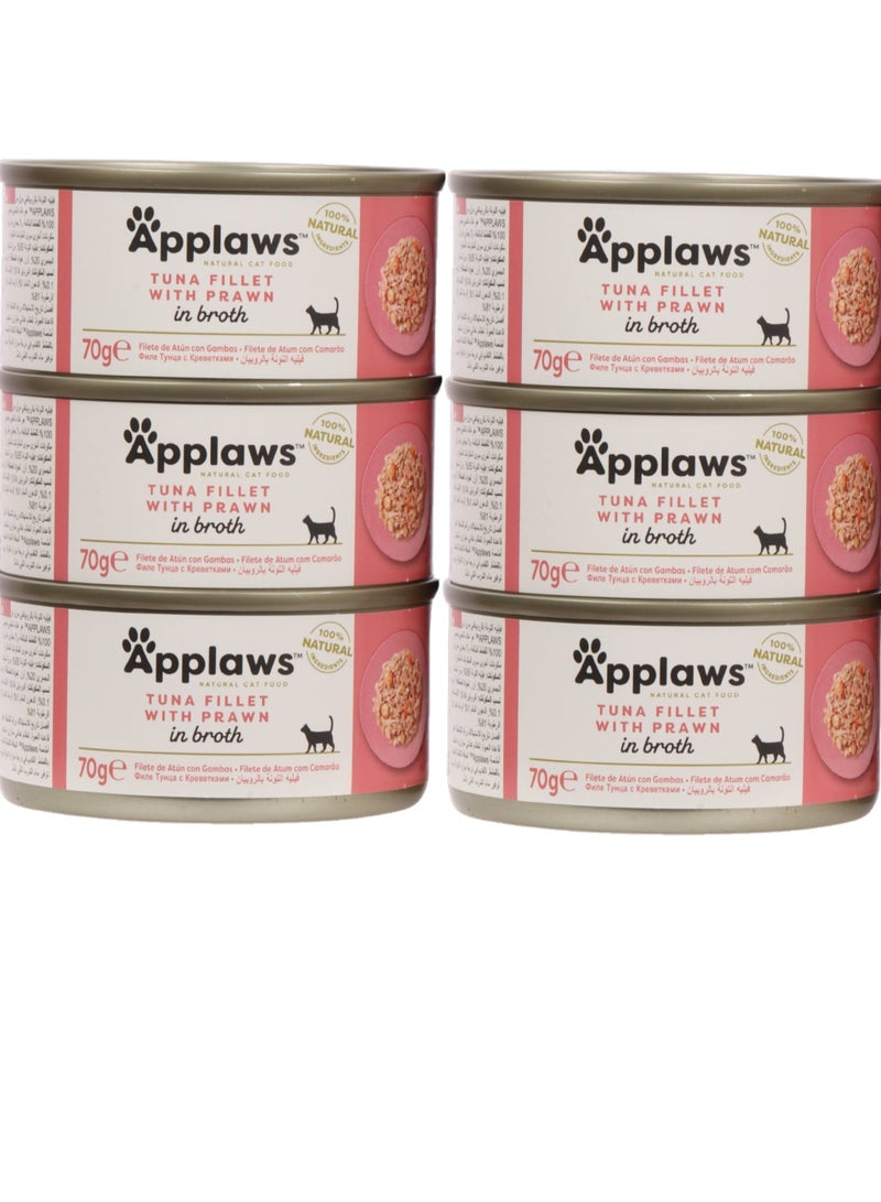 Applaws Cat Adult Wet Food Tuna Fillet With Prawn In Broth Flavor 70g Pack Of 6 - Image 1