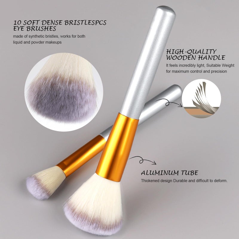 VANDER Makeup Brushes, 24Pcs Premium Synthetic Fiber&Wooden Handle Travel Makeup Brush Set, Foundation Powder Concealers Eye Shadows Blush Make up Brushes for Women, Girl, with Cosmetic Bag, Champagne - Image 3