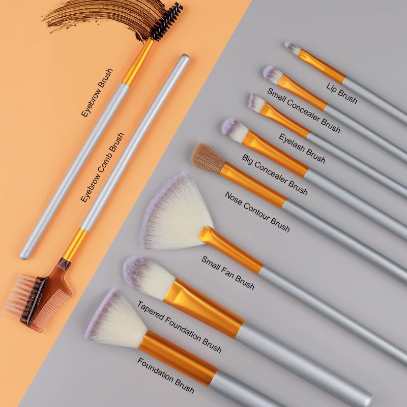 VANDER Makeup Brushes, 24Pcs Premium Synthetic Fiber&Wooden Handle Travel Makeup Brush Set, Foundation Powder Concealers Eye Shadows Blush Make up Brushes for Women, Girl, with Cosmetic Bag, Champagne - Image 5