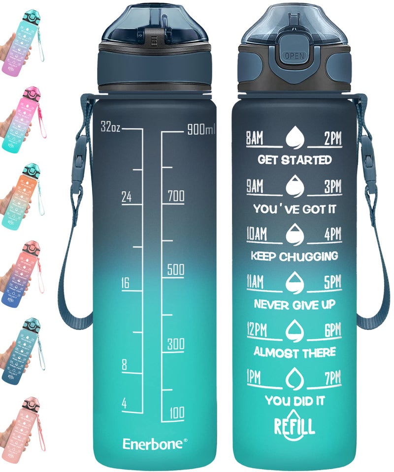 Enerbone 32 oz Drinking Water Bottle with Times to Drink and Straw, Motivational with Carrying Strap, Leakproof BPA & Toxic Free, Ensure You Drink Enough Water for Fitness Gym Outdoor - Image 1