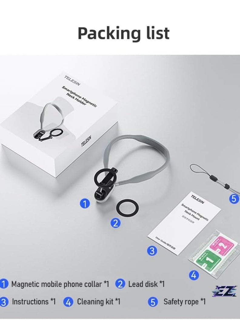 ELTRAZONE MNM-001 Adjustable Neck Phone Holder with Quick Release – Multi-Angle Mount for Android Smartphones (15141312) with Strap & Metal Ring  - Image 2