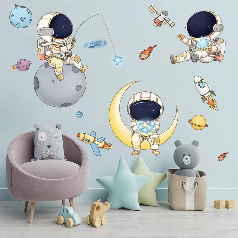 DILIBRA Astronaut Wall Stickers for Boys Bedroom, DILIBRA Cartoon Spaceman Outer Planet Creative DIY Art Vinyl Removable Wall Decal, Star Spaceship UFO Glaxy Wallpaper Decor for Kid’s Room Nursery - Image 5