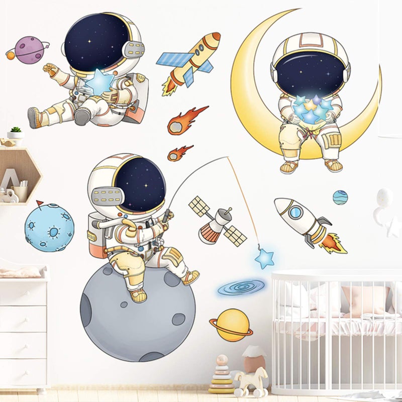 DILIBRA Astronaut Wall Stickers for Boys Bedroom, DILIBRA Cartoon Spaceman Outer Planet Creative DIY Art Vinyl Removable Wall Decal, Star Spaceship UFO Glaxy Wallpaper Decor for Kid’s Room Nursery - Image 3
