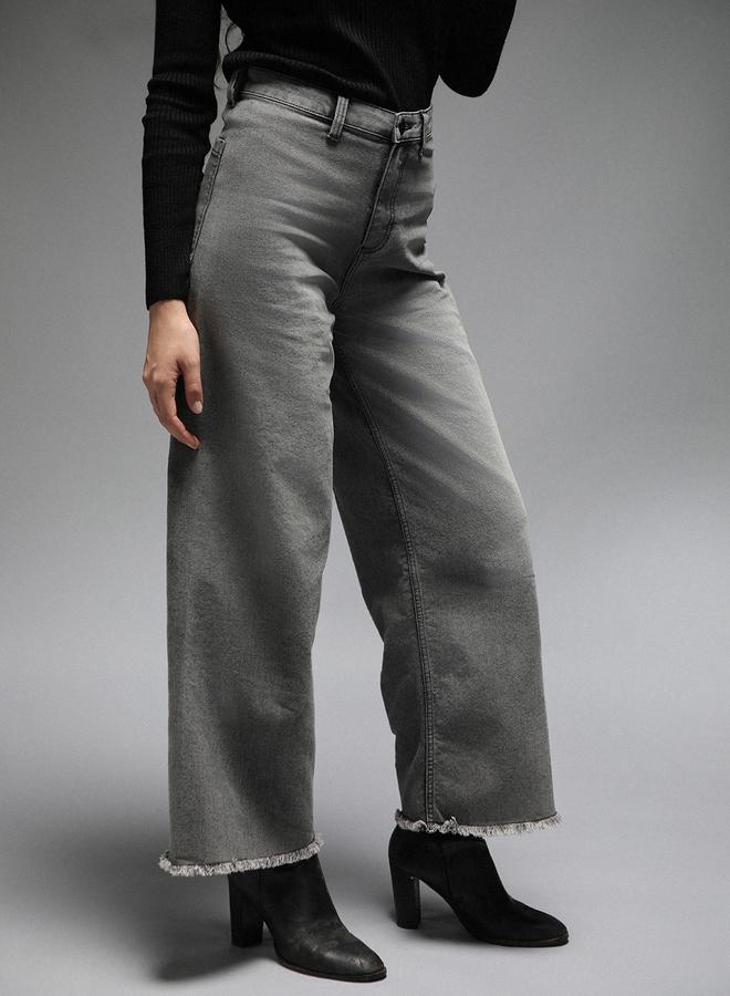 هاي ستار جينز واسع بخصر عالٍ وتصميم باهت وحافة خام - Image 2