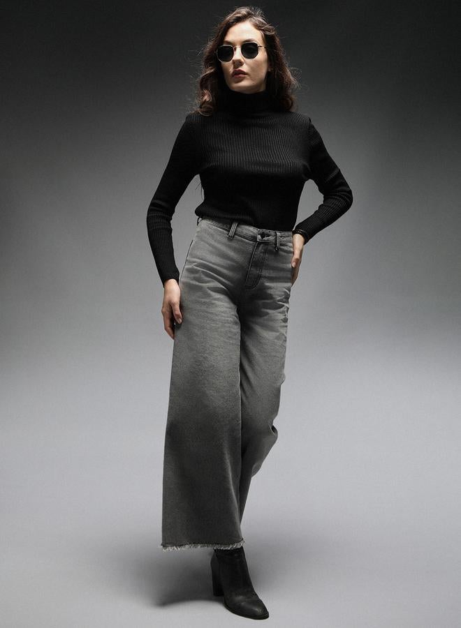 هاي ستار جينز واسع بخصر عالٍ وتصميم باهت وحافة خام - Image 4