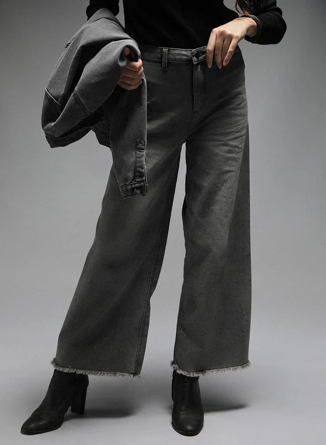 HIGH STAR HIGH STAR High Rise Faded Flared Jeans with Raw Edge Hem