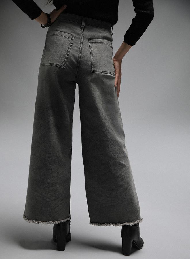 هاي ستار جينز واسع بخصر عالٍ وتصميم باهت وحافة خام - Image 3