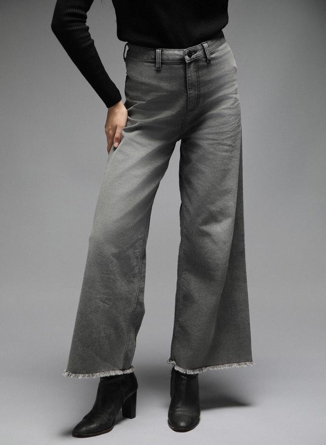 هاي ستار جينز واسع بخصر عالٍ وتصميم باهت وحافة خام - Image 1