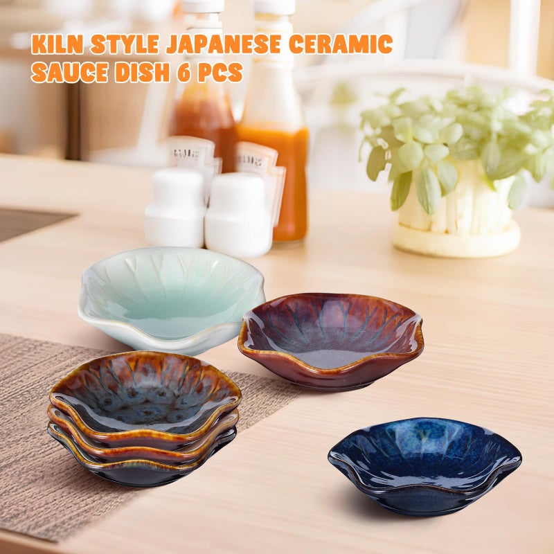 6pcs Japanese Style Ceramic Soy Sauce Dishes Set with Glazed Bowls for Sushi BBQ Snack Serving - Image 4
