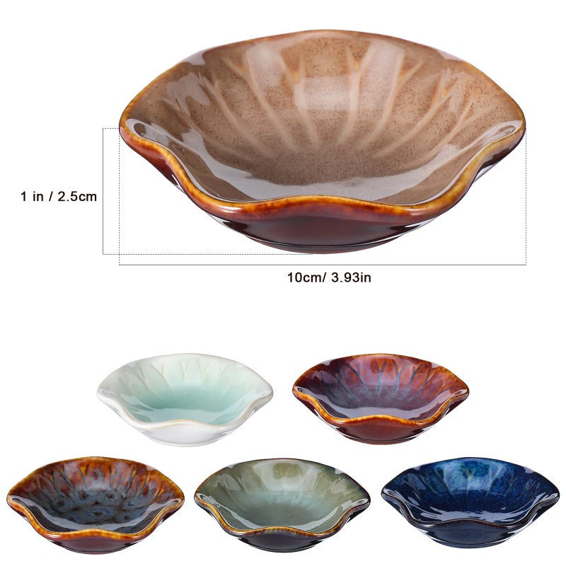 6pcs Japanese Style Ceramic Soy Sauce Dishes Set with Glazed Bowls for Sushi BBQ Snack Serving - Image 3