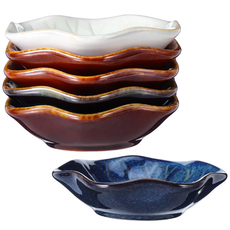 6pcs Japanese Style Ceramic Soy Sauce Dishes Set with Glazed Bowls for Sushi BBQ Snack Serving - Image 2