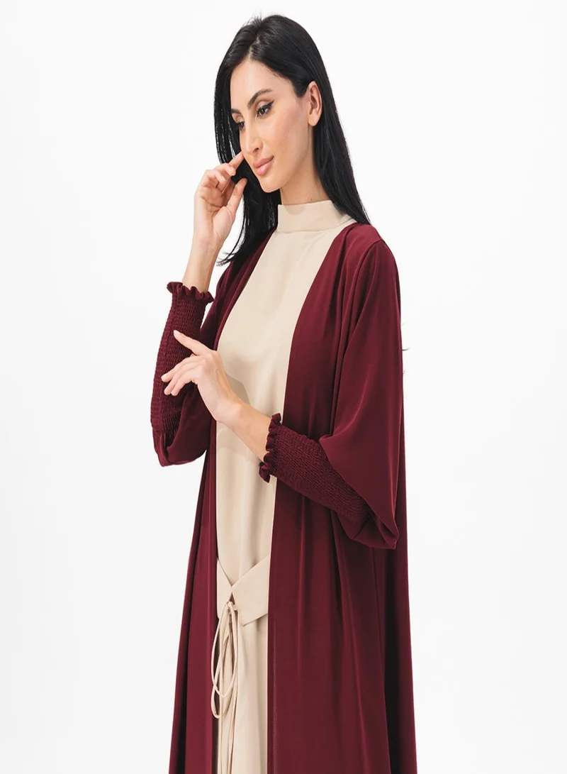 Meem by Mariyah Ruched sleeves abaya with belted inner