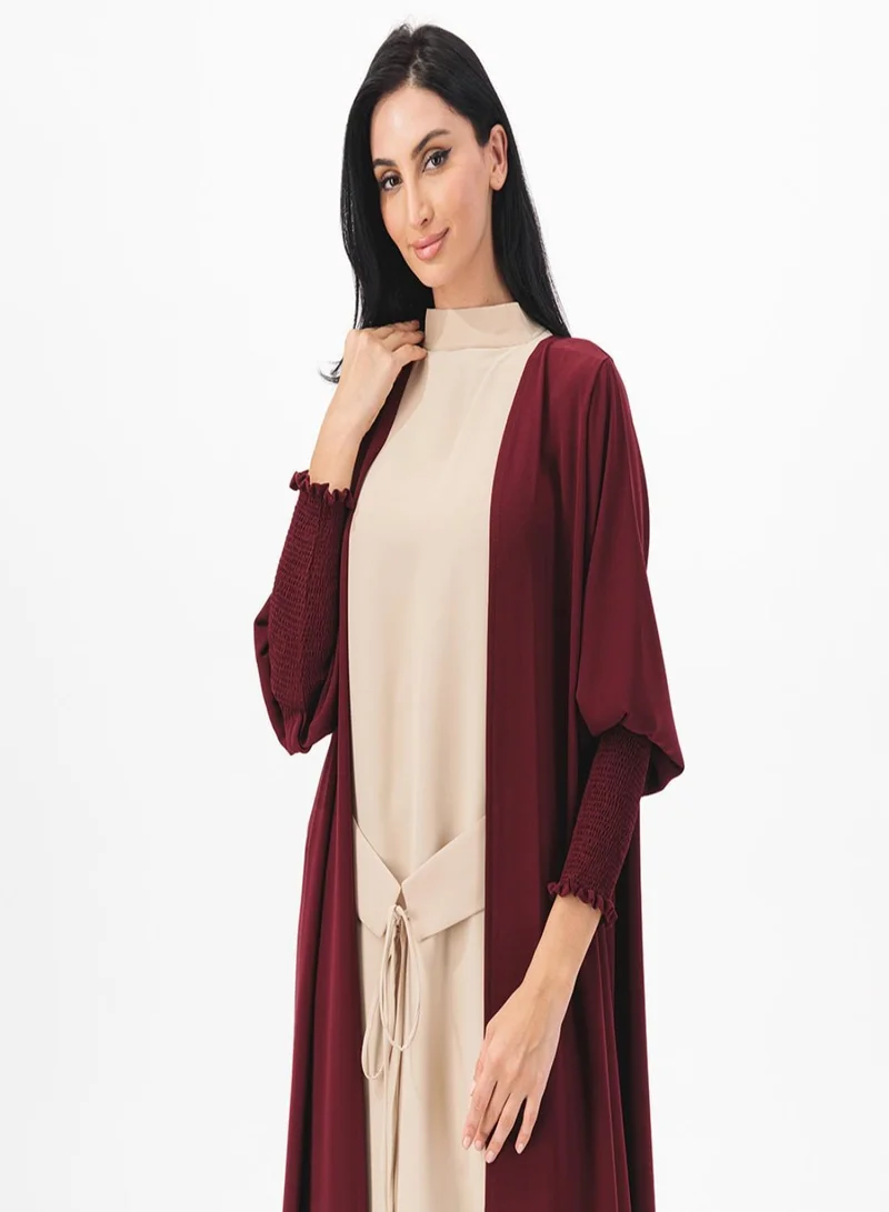 Meem by Mariyah Ruched sleeves abaya with belted inner