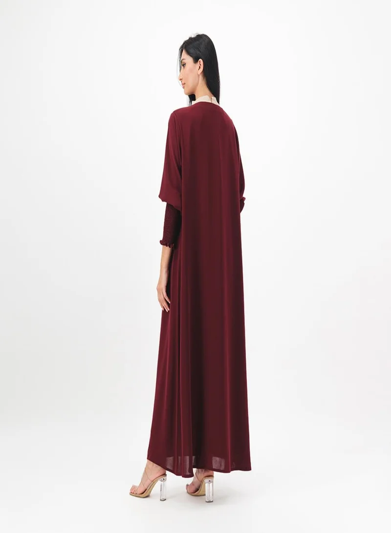 Meem by Mariyah Ruched sleeves abaya with belted inner