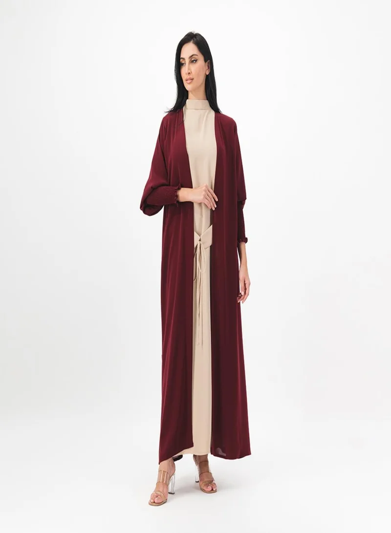 Meem by Mariyah Ruched sleeves abaya with belted inner