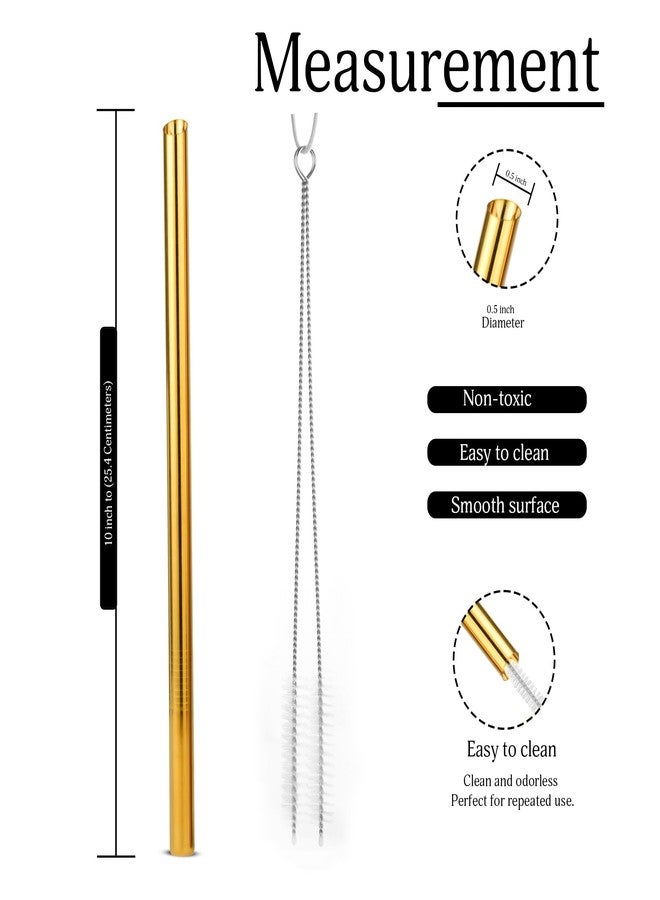 The Autostory Angled Tips Reusable Boba & Smoothie Straws, 5 Pcs 10" Long & 0.5" Wide Stainless Steel Metal Straws for Bubble Tea/Tapioca Pearl, Shakes, Jumbo Drinks with 2 Brushes & 1 Bag (Golden) - Image 1