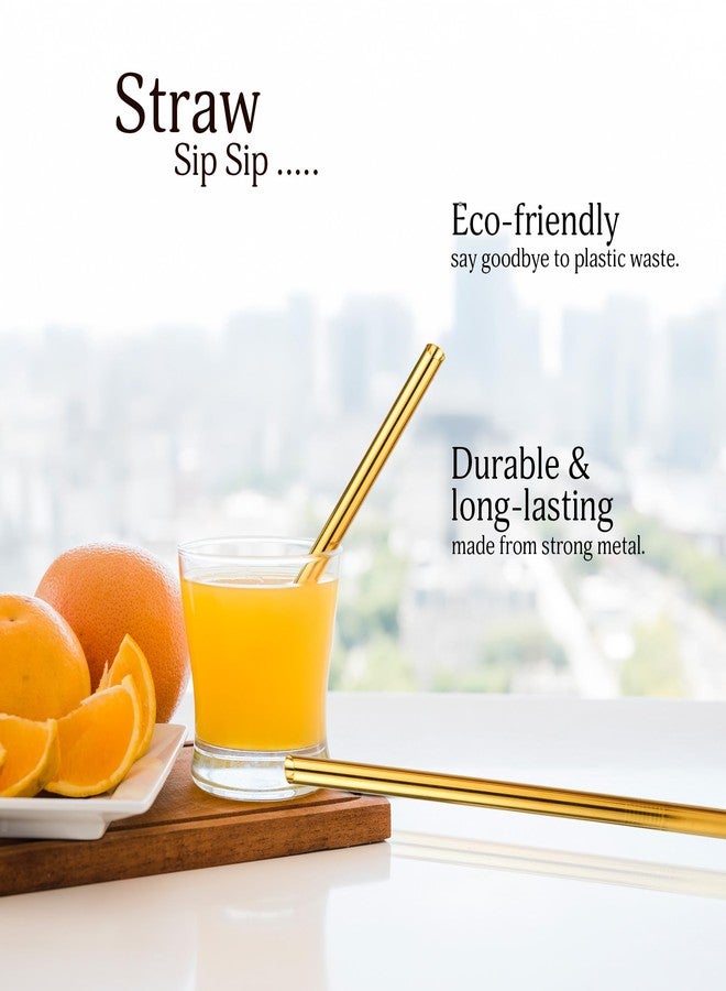 The Autostory Angled Tips Reusable Boba & Smoothie Straws, 5 Pcs 10" Long & 0.5" Wide Stainless Steel Metal Straws for Bubble Tea/Tapioca Pearl, Shakes, Jumbo Drinks with 2 Brushes & 1 Bag (Golden) - Image 3