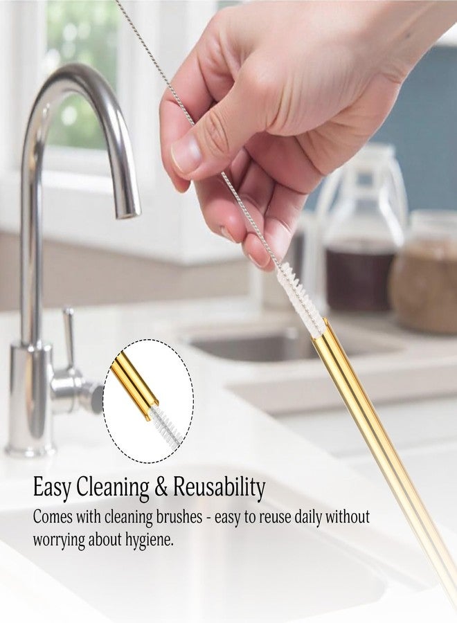 The Autostory Angled Tips Reusable Boba & Smoothie Straws, 5 Pcs 10" Long & 0.5" Wide Stainless Steel Metal Straws for Bubble Tea/Tapioca Pearl, Shakes, Jumbo Drinks with 2 Brushes & 1 Bag (Golden) - Image 5