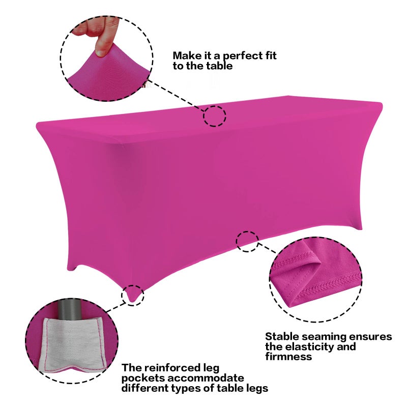 IVAPUPU 2 Pack 6FT Table Cloth for Rectangular Fitted Events Stretch Fuchsia Table Covers Washable Cover Spandex Tablecloth Protector for Party, Wedding, Cocktail, Banquet, Festival - Image 2