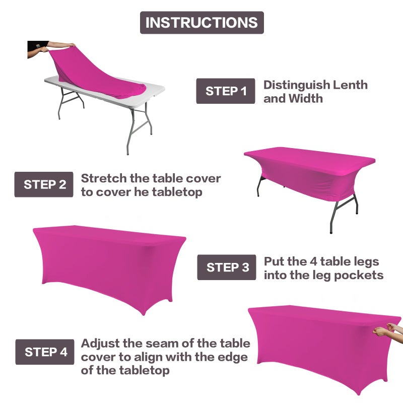 IVAPUPU 2 Pack 6FT Table Cloth for Rectangular Fitted Events Stretch Fuchsia Table Covers Washable Cover Spandex Tablecloth Protector for Party, Wedding, Cocktail, Banquet, Festival - Image 4