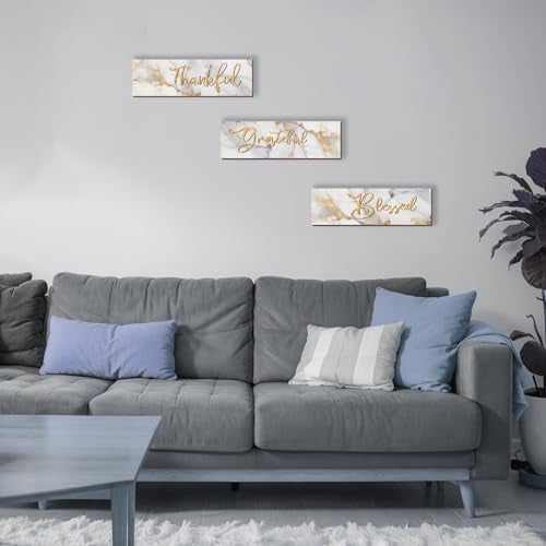 ONIZHITY 3Pcs White and Gold Bathroom Decor White Gold Wall Decor Thankful Grateful Blessed Quote Marble Style Versatile Home Art for Motivation Girls Bedroom Living Room Office 12x4 - Image 3