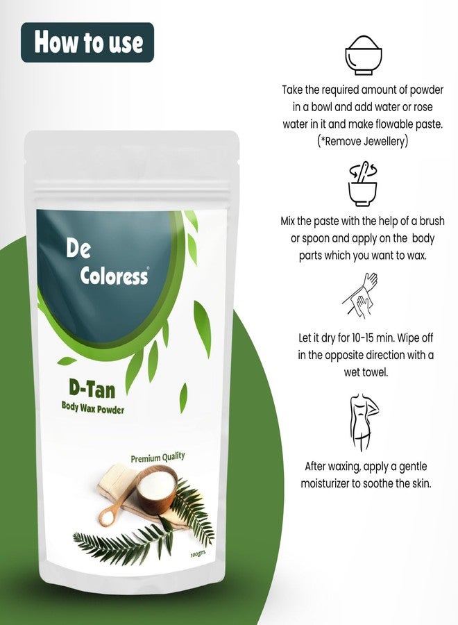 De Coloress D-Tan Body Wax Powder (100 g) | Painless, Fast Hair Removal for Legs, Arms, Underarms & Bikini | Skin Brightening & Gentle Formula (Body Wax De Tan) - Image 5