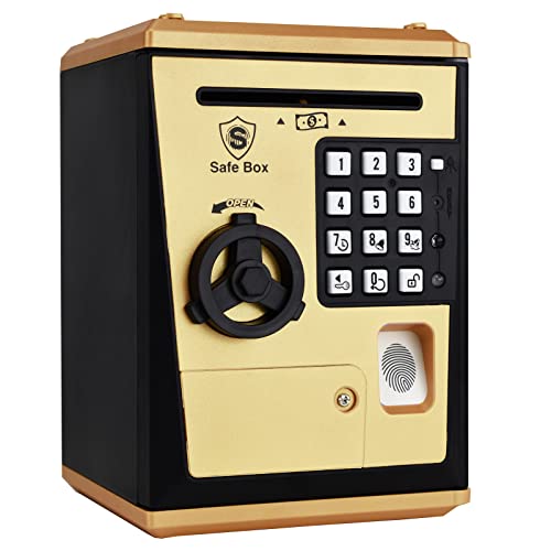 LIKE Toy Piggy Bank Safe Box Fingerprint ATM Bank ATM Machine Money Coin Savings Bank for Kids (Golden) - Image 1
