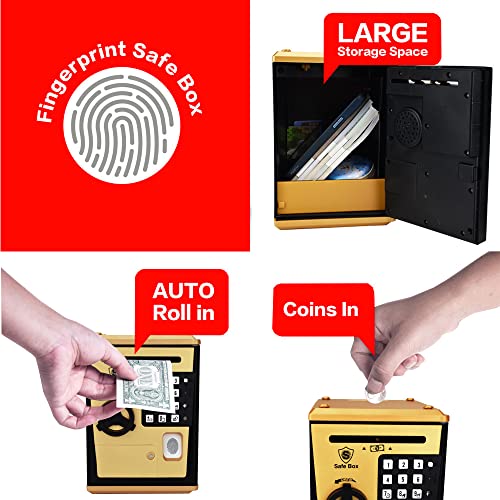 LIKE Toy Piggy Bank Safe Box Fingerprint ATM Bank ATM Machine Money Coin Savings Bank for Kids (Golden) - Image 2