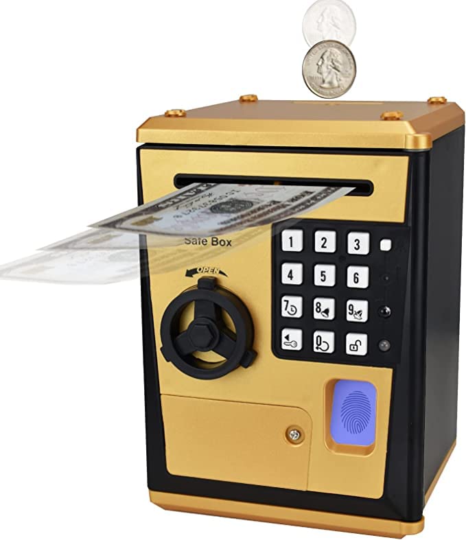 LIKE Toy Piggy Bank Safe Box Fingerprint ATM Bank ATM Machine Money Coin Savings Bank for Kids (Golden) - Image 5